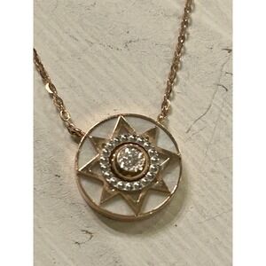14K Solid Rose Gold Compass Pendant Necklace Rotate Ruby Diamond Ball Eternity